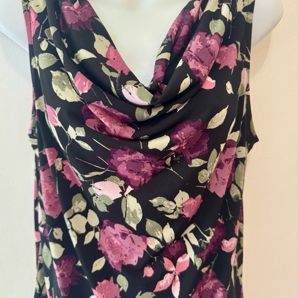 Croft & Barrow Black Floral Cowl Neck Blouse